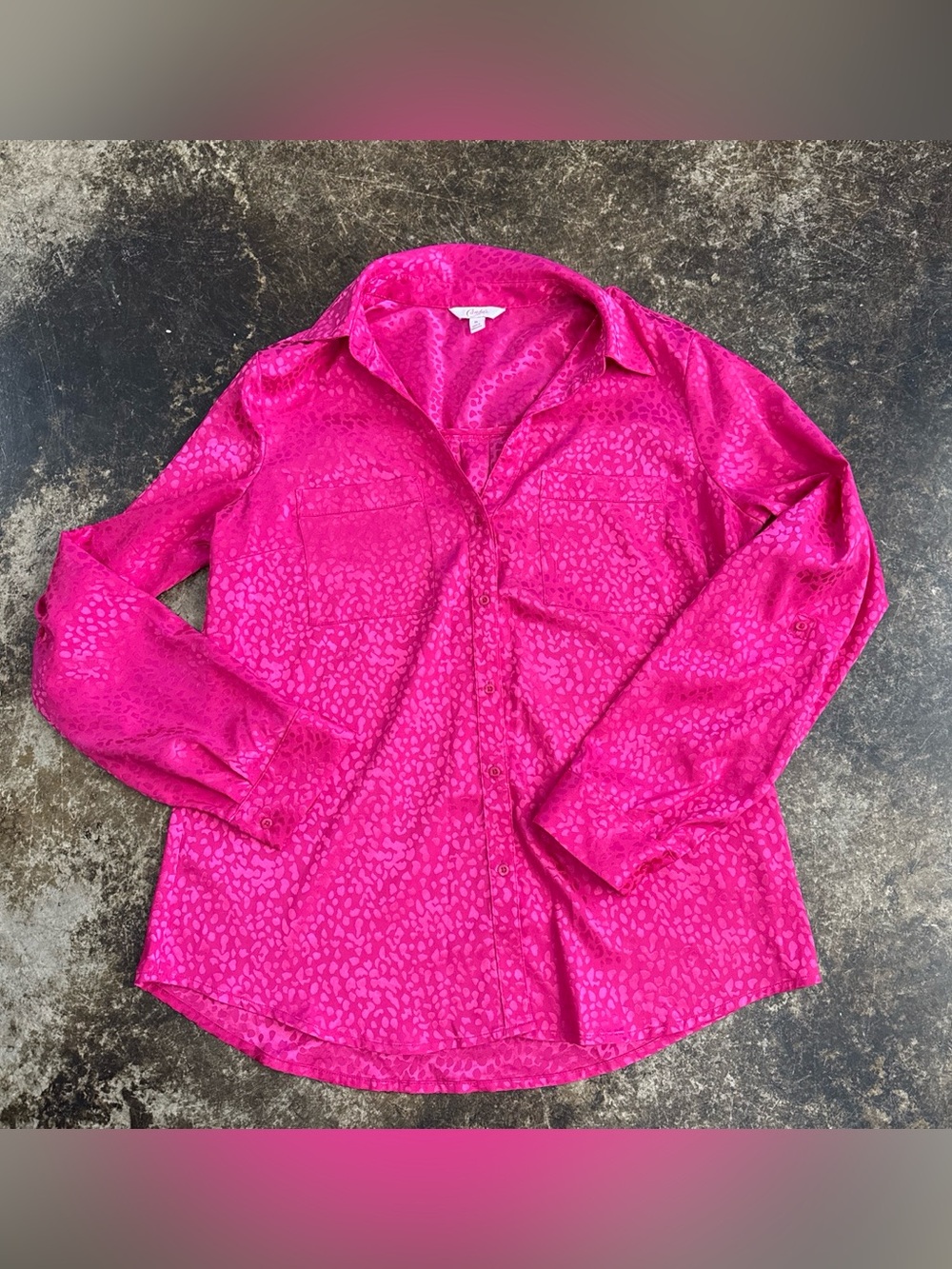Candie's Pink Satin Material Animal-Print Button Down Shirt